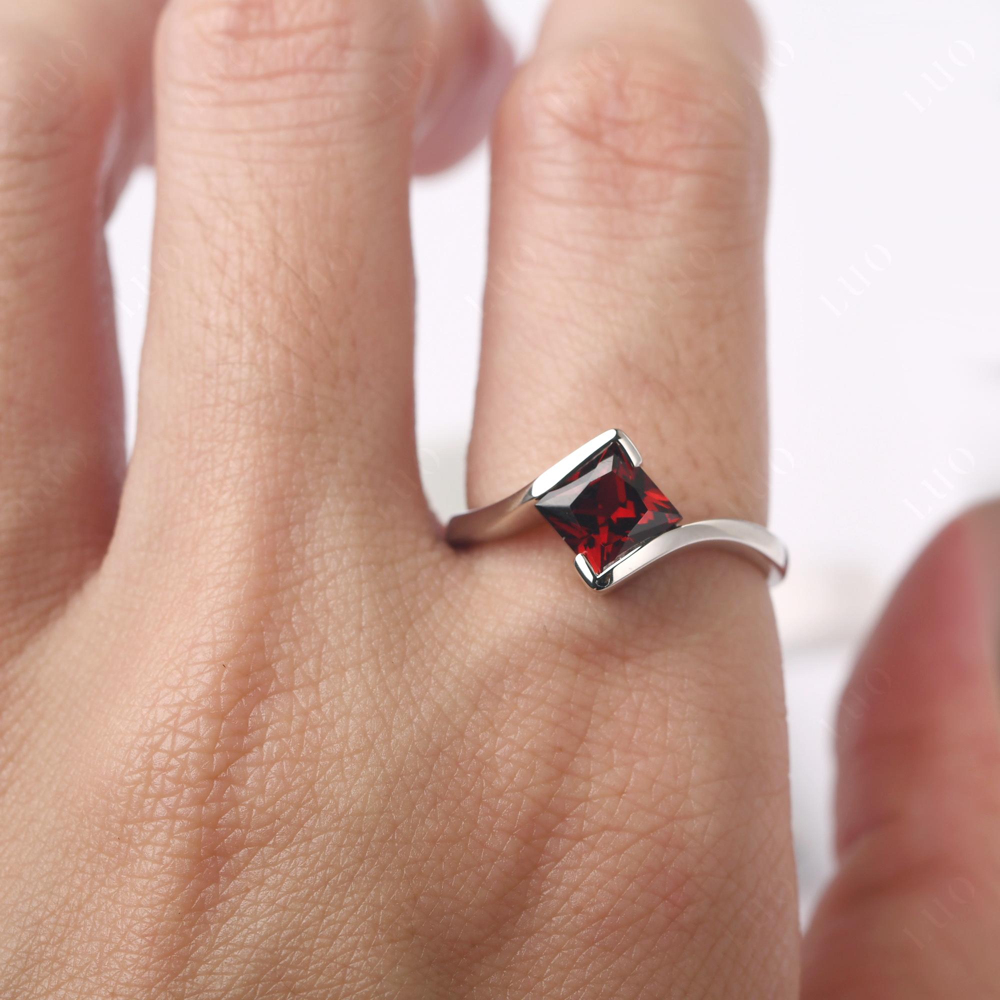 Garnet Tension Engagement Ring - LUO Jewelry