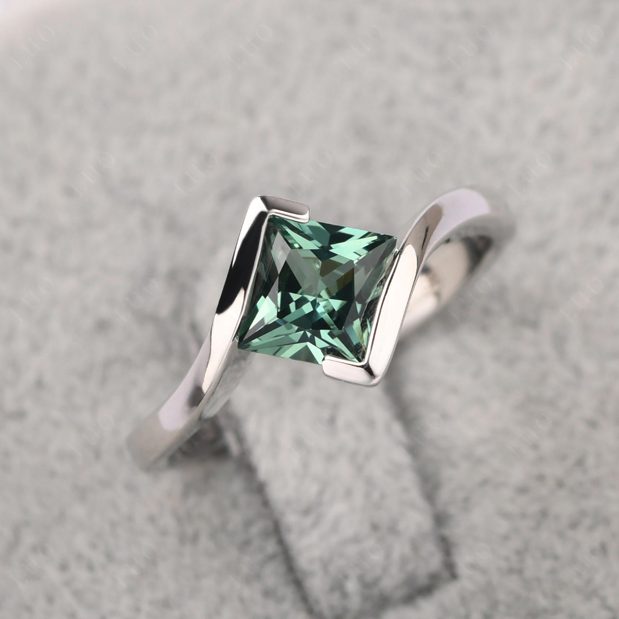 Princess Cut Green Sapphire Bypass Ring - LUO Jewelry