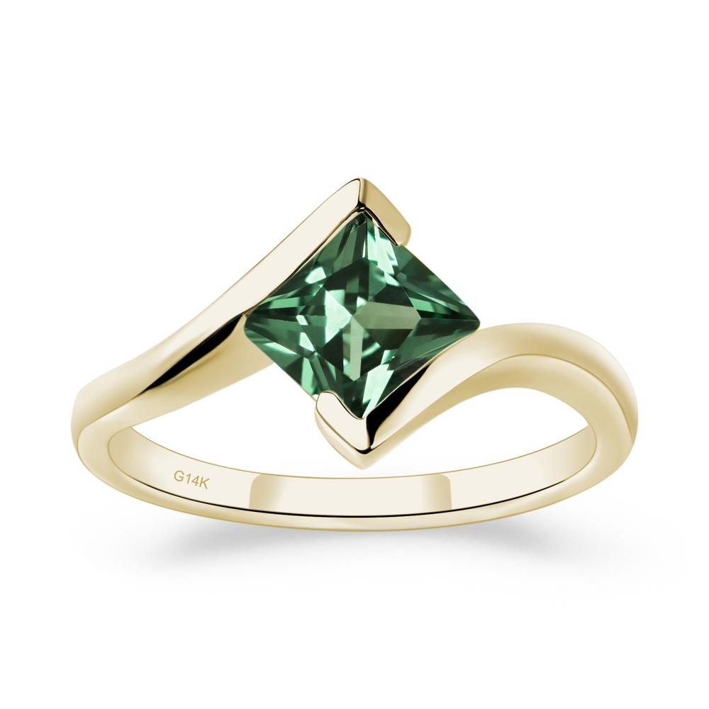 Princess Cut Green Sapphire Bypass Ring - LUO Jewelry #metal_14k yellow gold