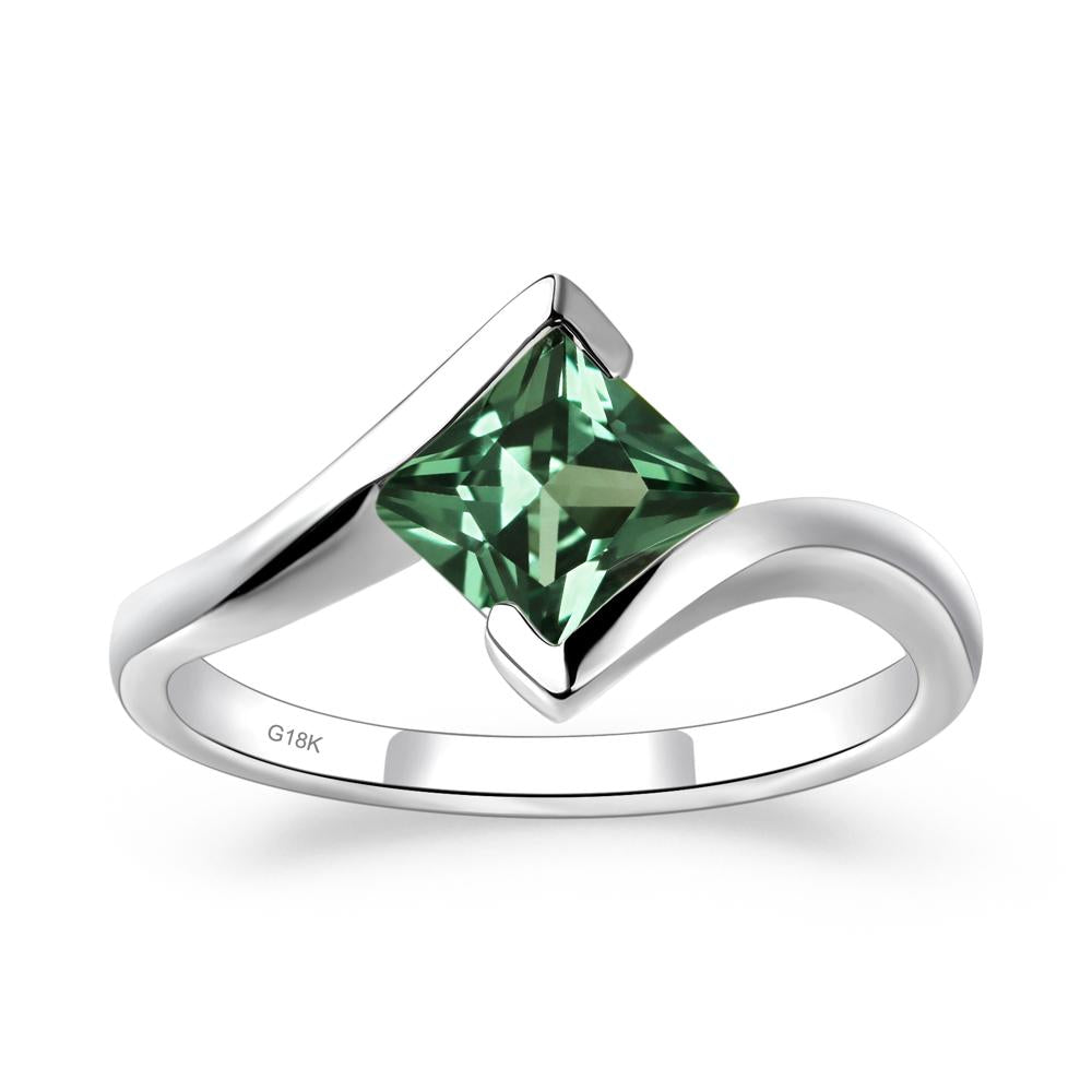 Princess Cut Green Sapphire Bypass Ring - LUO Jewelry #metal_18k white gold