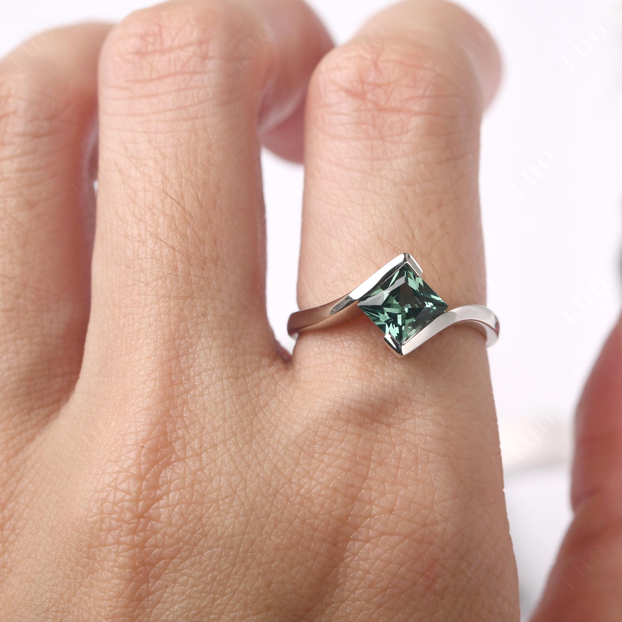 Princess Cut Green Sapphire Bypass Ring - LUO Jewelry