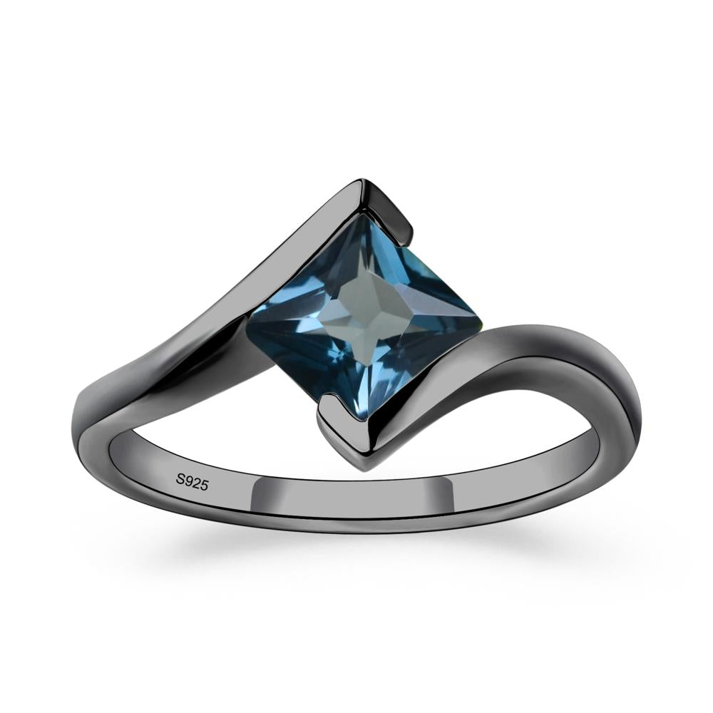 London Blue Topaz Tension Setting Ring - LUO Jewelry #metal_black finish sterling silver