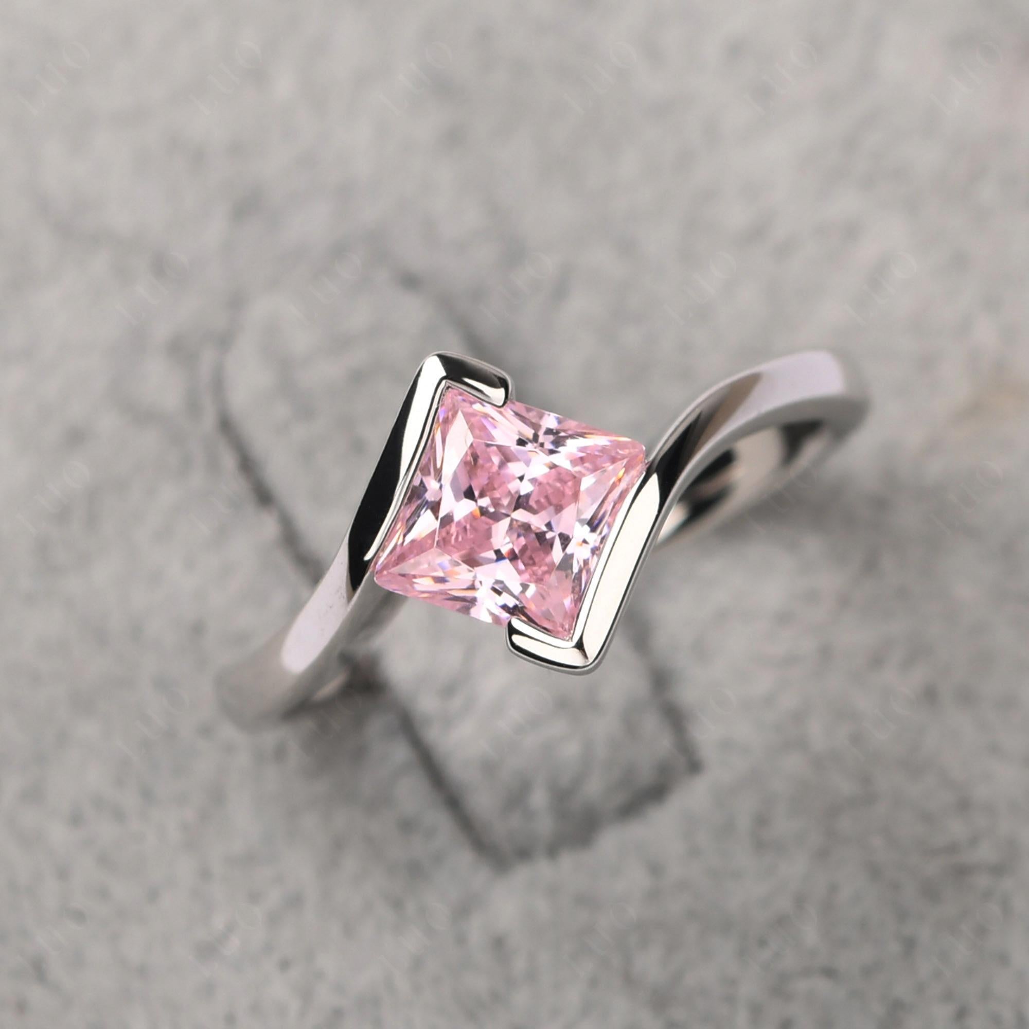 Pink Cubic Zirconia Tension Engagement Ring - LUO Jewelry