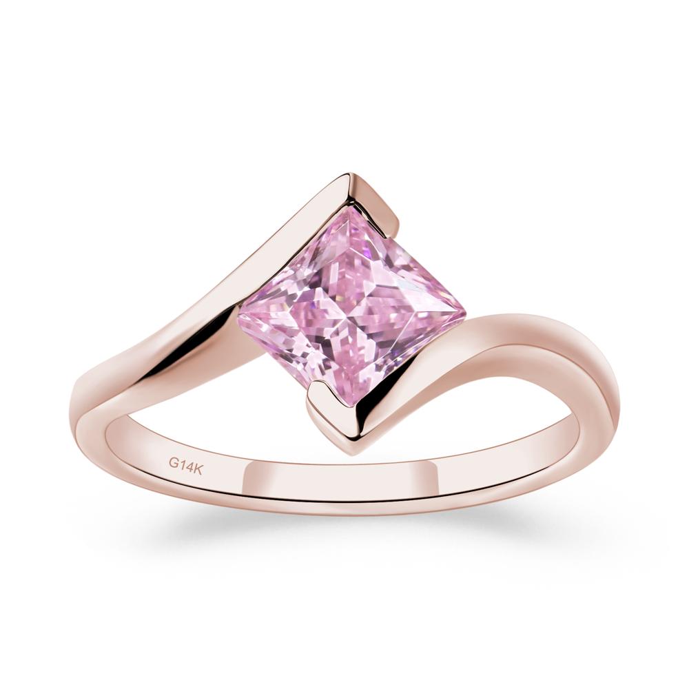 Pink Cubic Zirconia Tension Engagement Ring - LUO Jewelry #metal_14k rose gold