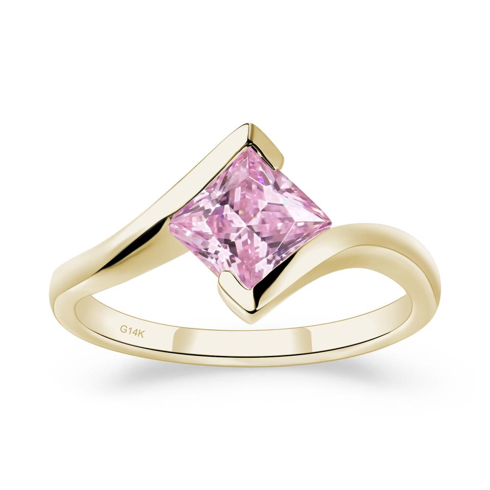 Pink Cubic Zirconia Tension Engagement Ring - LUO Jewelry #metal_14k yellow gold