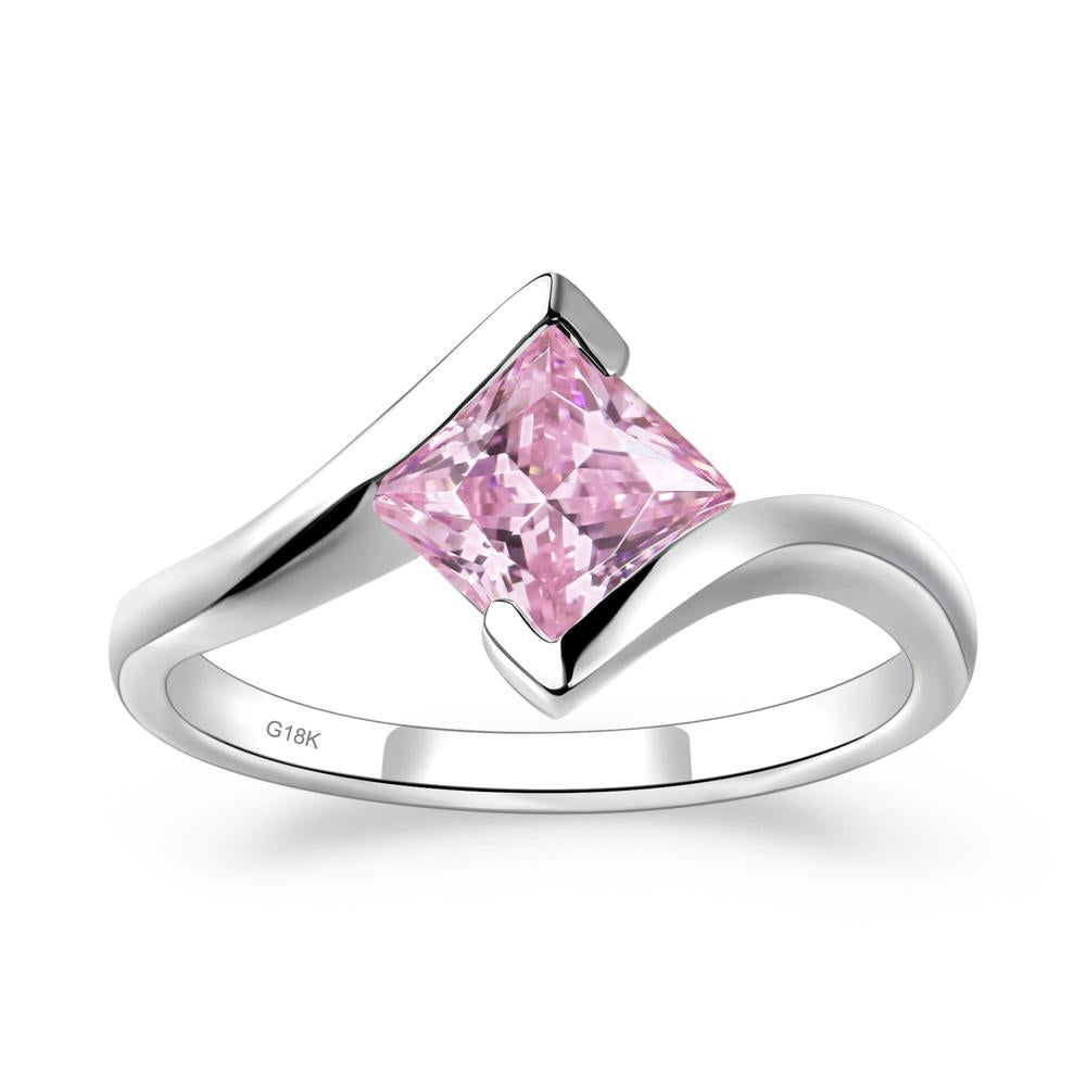 Pink Cubic Zirconia Tension Engagement Ring - LUO Jewelry #metal_18k white gold