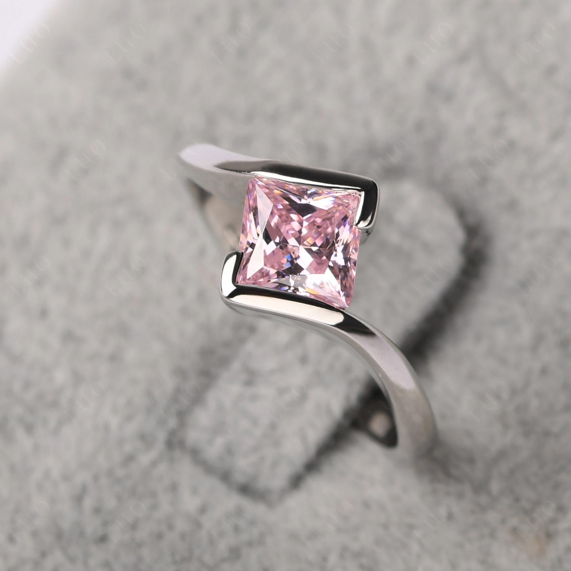 Pink Cubic Zirconia Tension Engagement Ring - LUO Jewelry