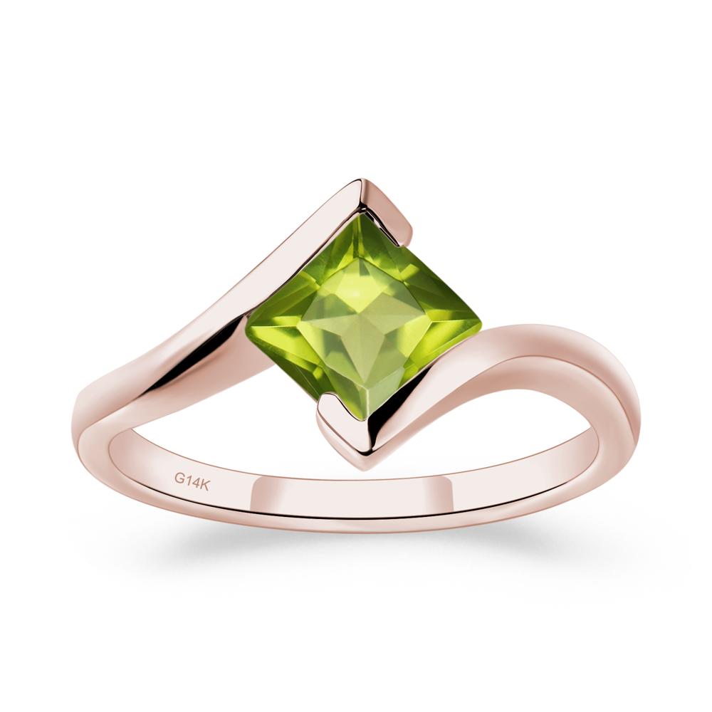Princess Cut Peridot Bypass Ring - LUO Jewelry #metal_14k rose gold