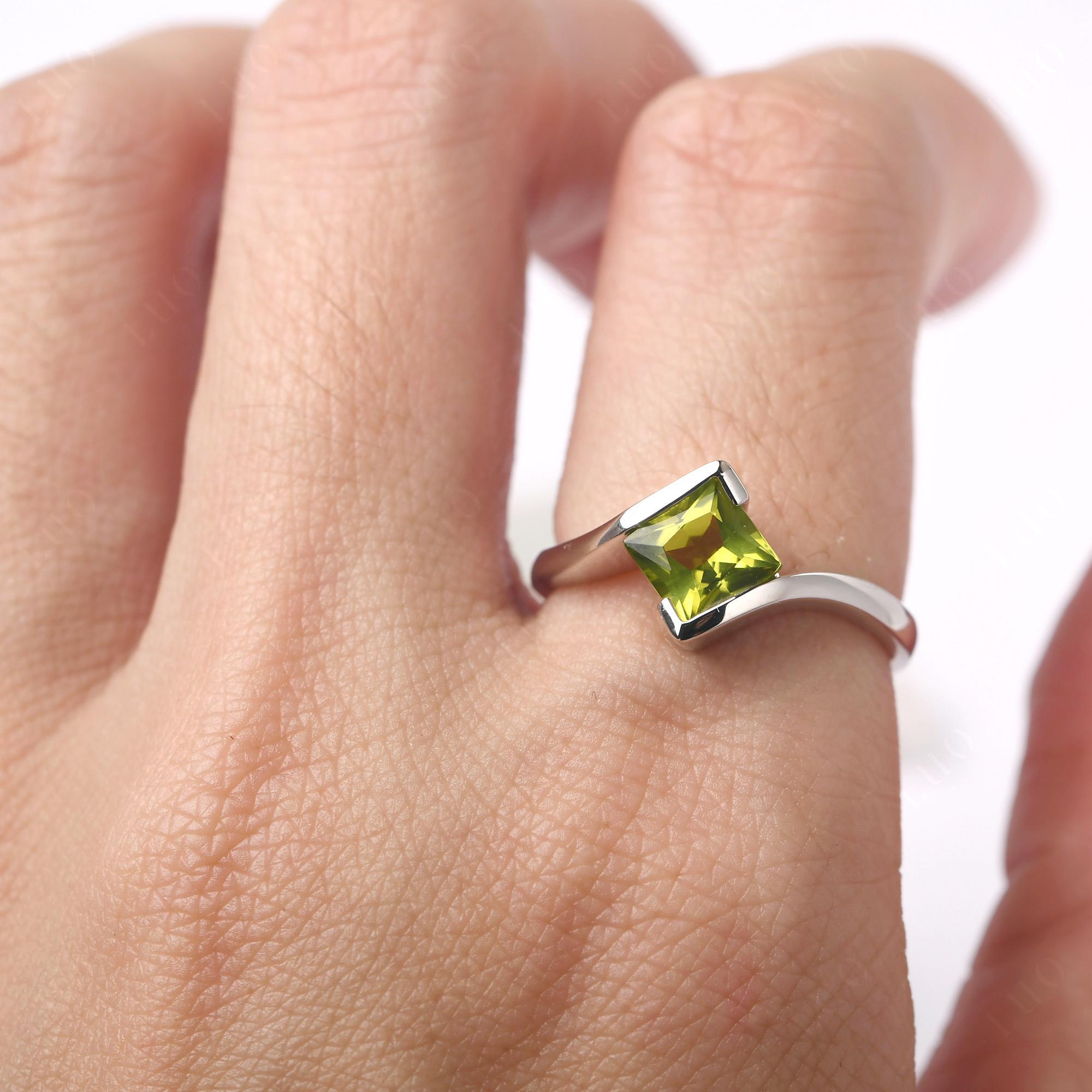 Princess Cut Peridot Bypass Ring - LUO Jewelry
