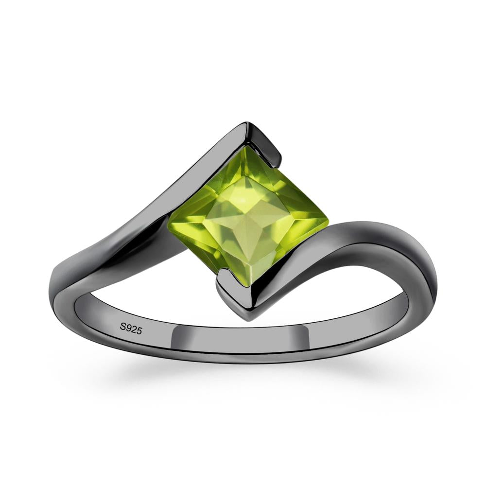 Princess Cut Peridot Bypass Ring - LUO Jewelry #metal_black finish sterling silver