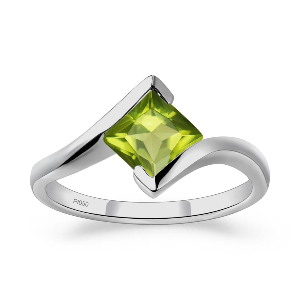 Princess Cut Peridot Bypass Ring - LUO Jewelry #metal_platinum