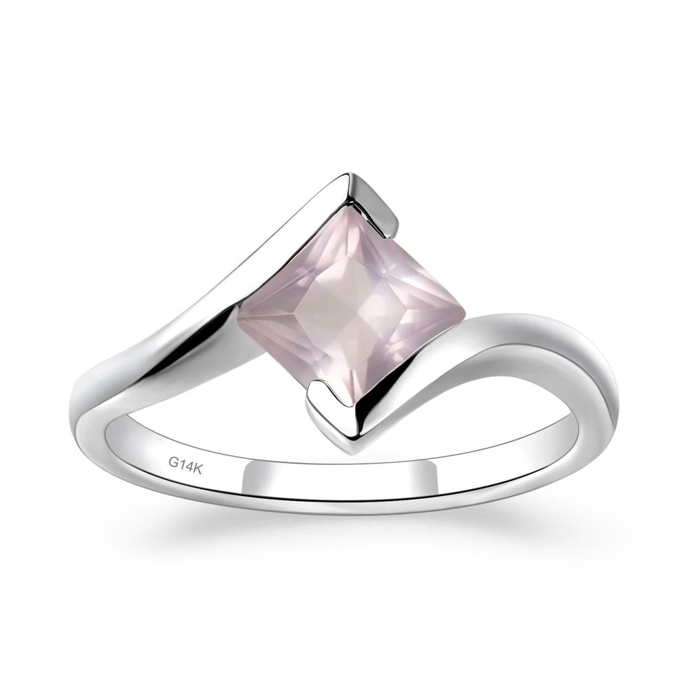 Rose Quartz Tension Setting Ring - LUO Jewelry #metal_14k white gold