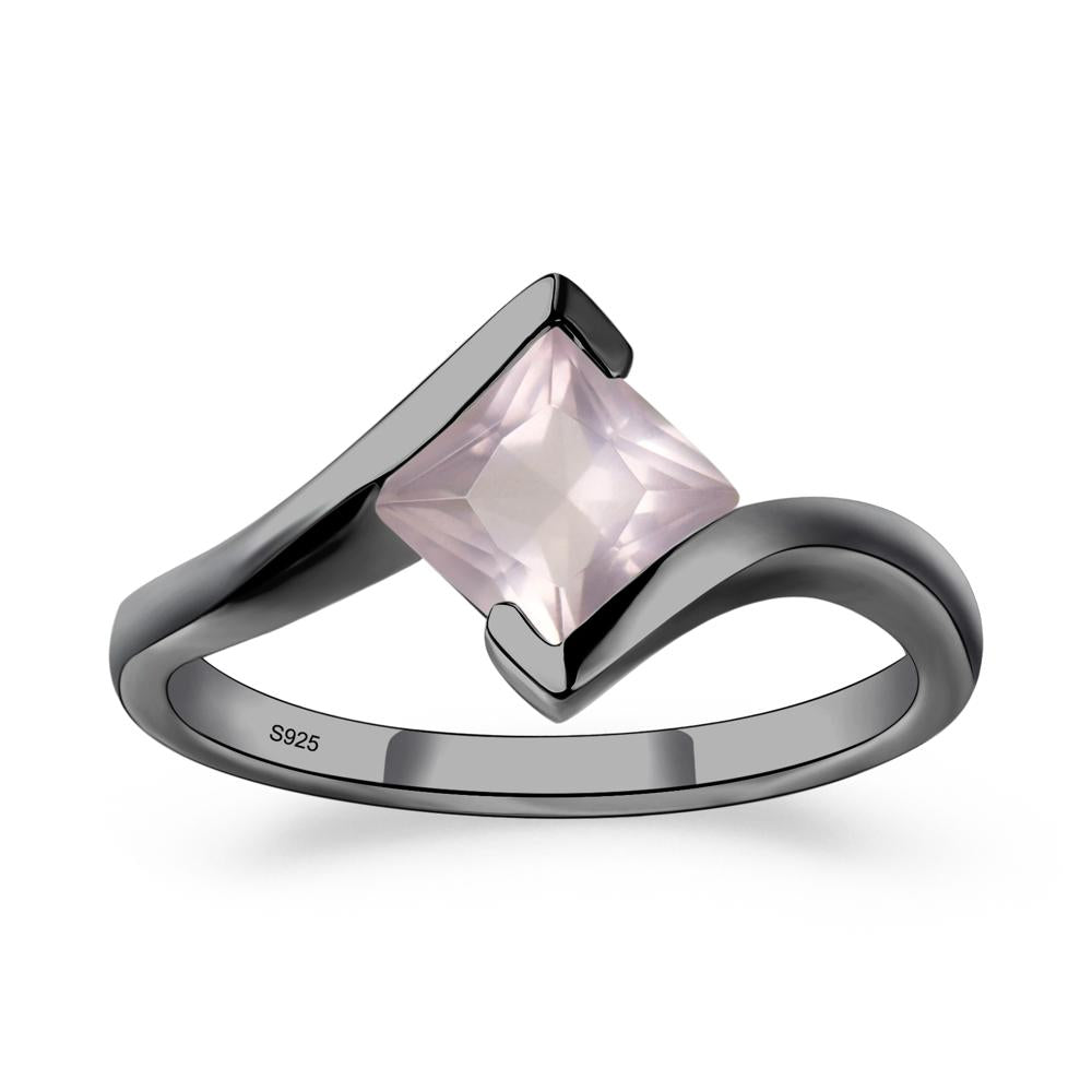 Rose Quartz Tension Setting Ring - LUO Jewelry #metal_black finish sterling silver