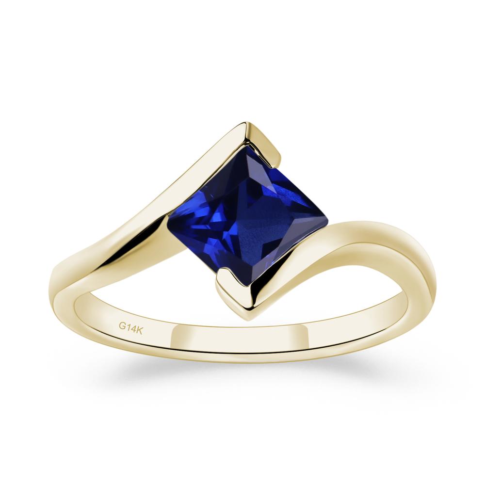 Princess Cut Sapphire Bypass Ring - LUO Jewelry #metal_14k yellow gold