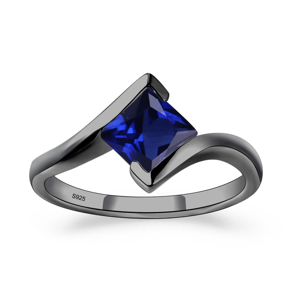 Princess Cut Sapphire Bypass Ring - LUO Jewelry #metal_black finish sterling silver