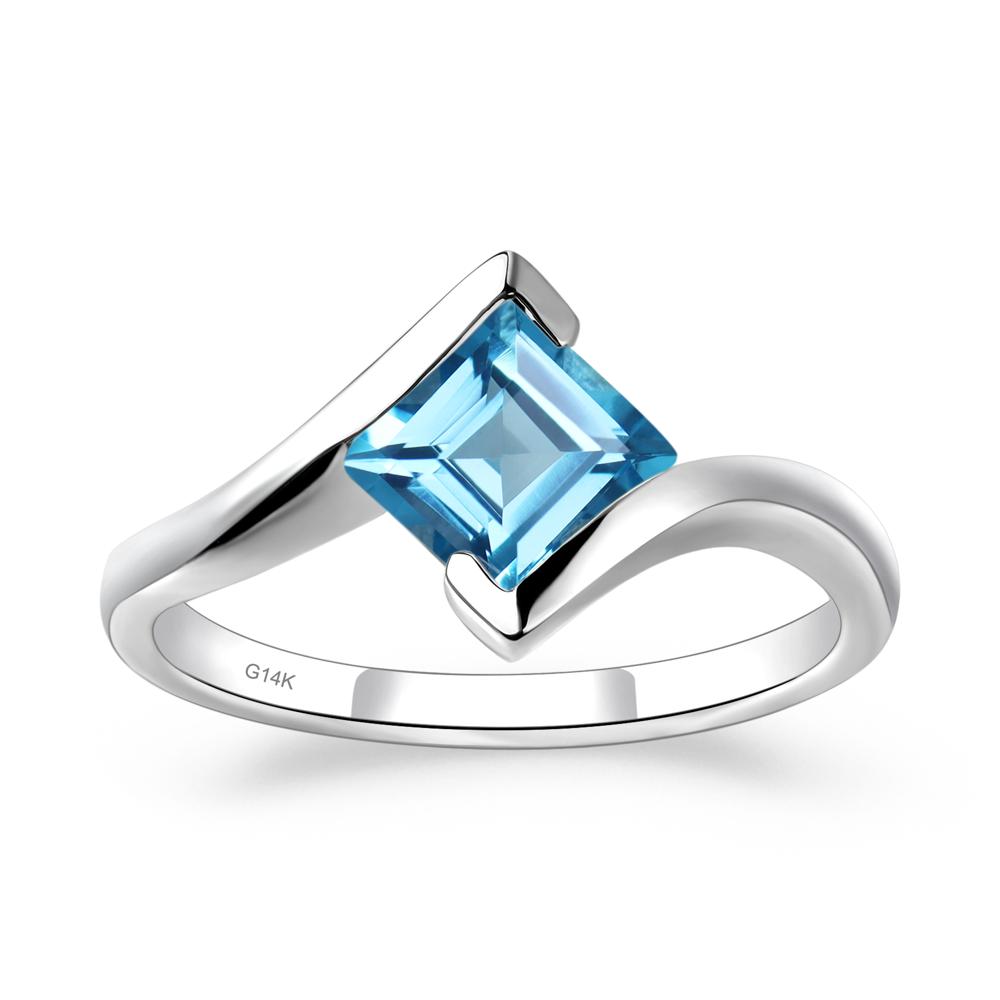 Swiss Blue Topaz Tension Setting Ring - LUO Jewelry #metal_14k white gold