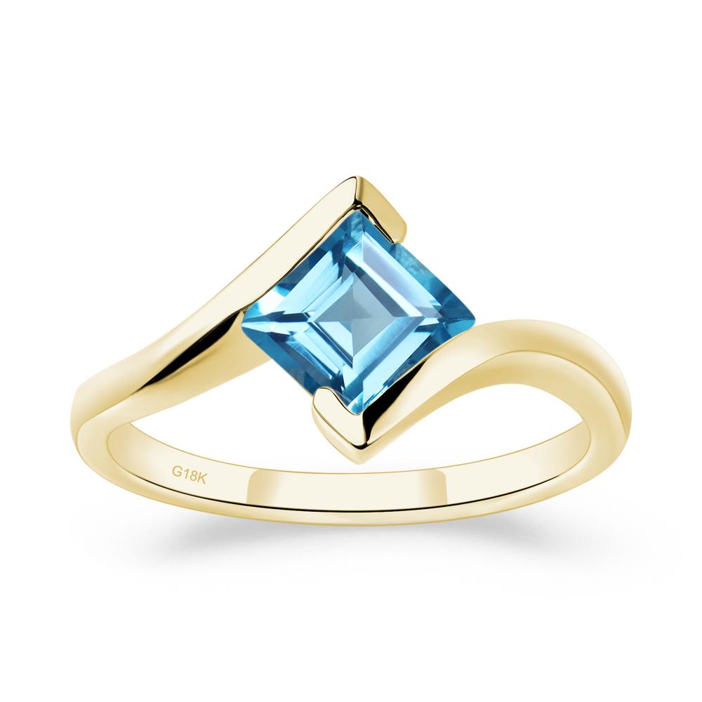 Swiss Blue Topaz Tension Setting Ring - LUO Jewelry #metal_18k yellow gold