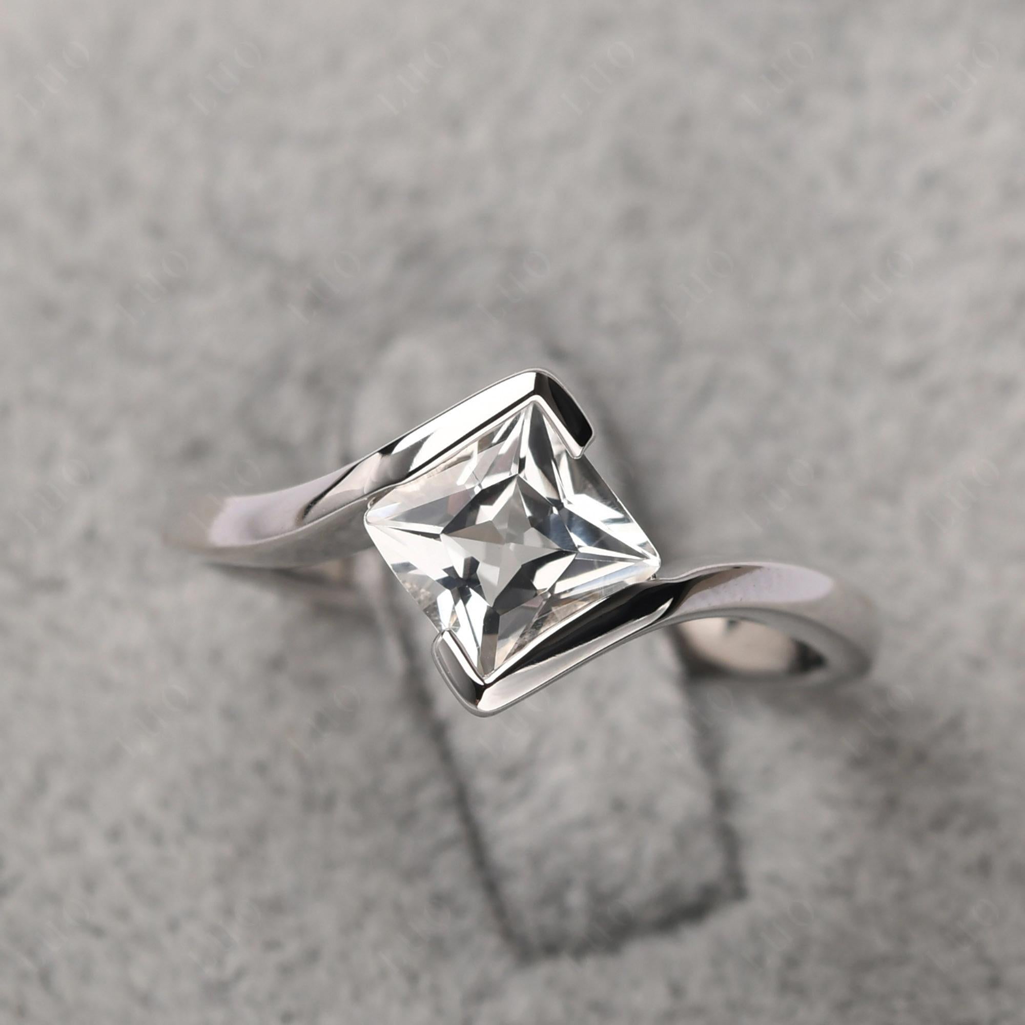 White Topaz Tension Engagement Ring - LUO Jewelry