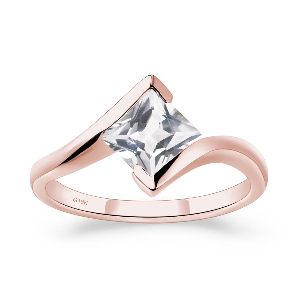 White Topaz Tension Engagement Ring - LUO Jewelry #metal_18k rose gold