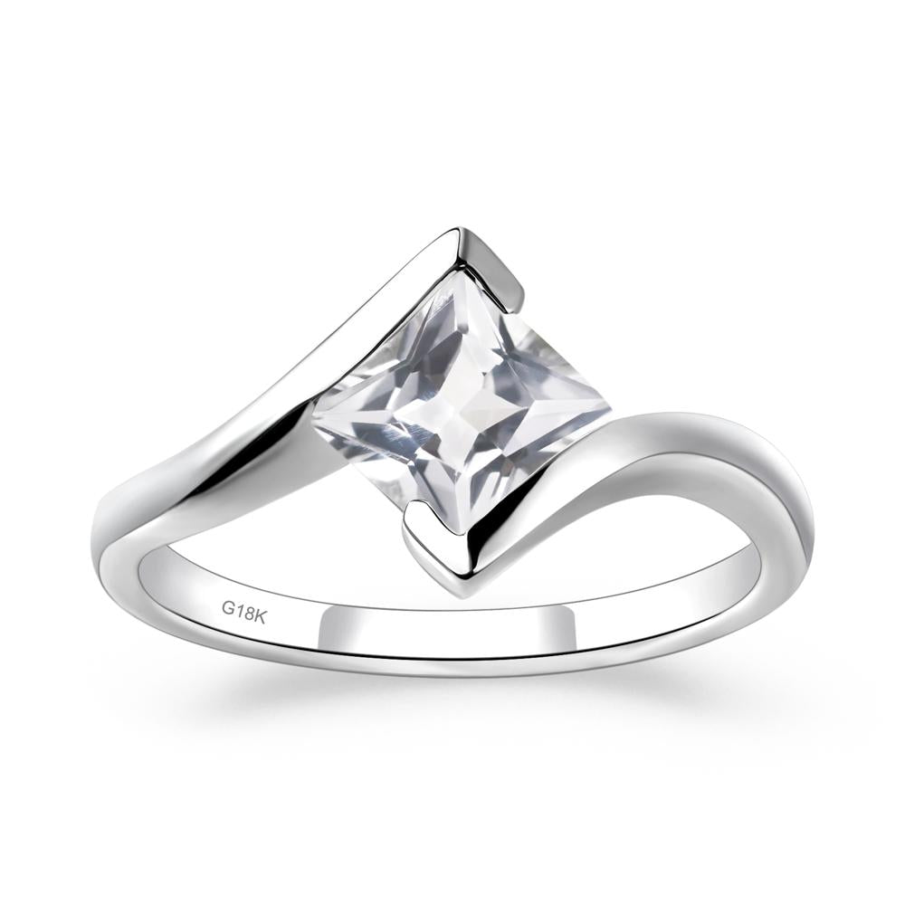 White Topaz Tension Engagement Ring - LUO Jewelry #metal_18k white gold