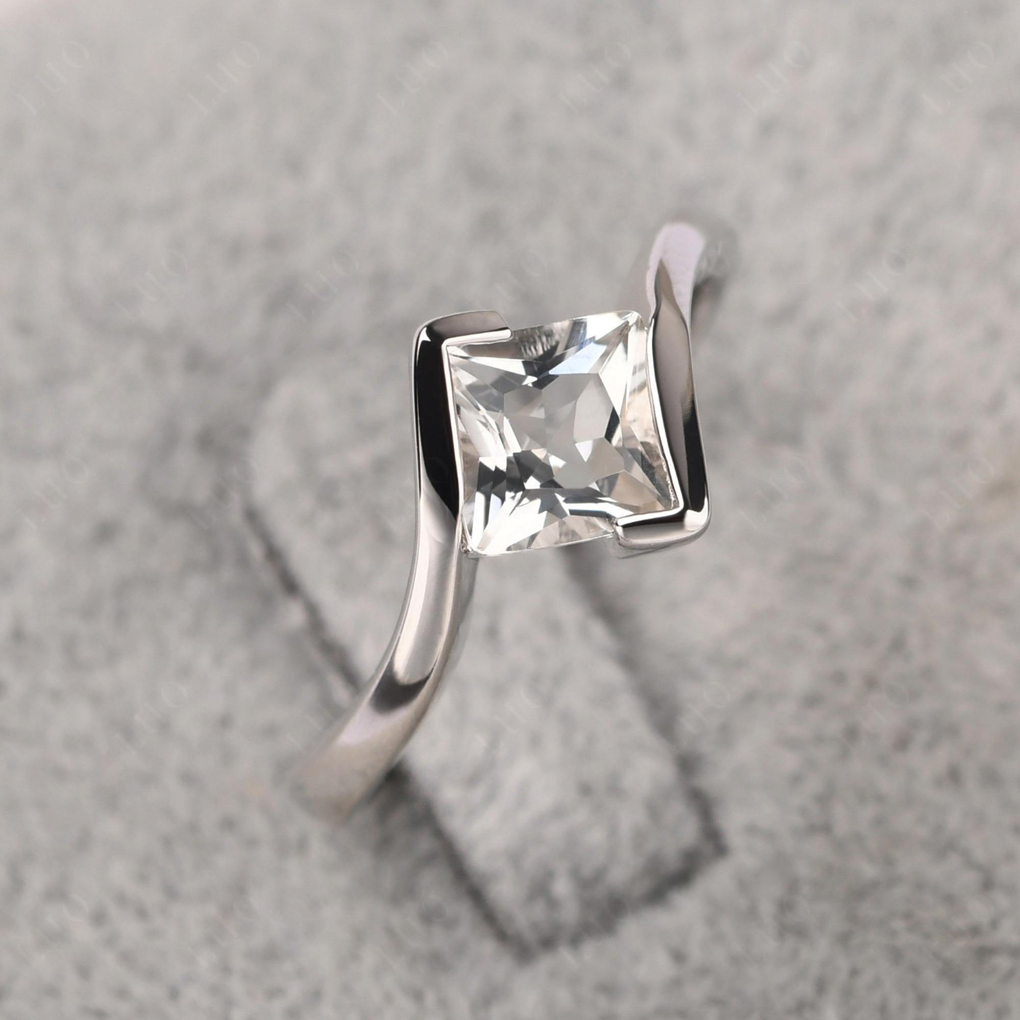 White Topaz Tension Engagement Ring - LUO Jewelry