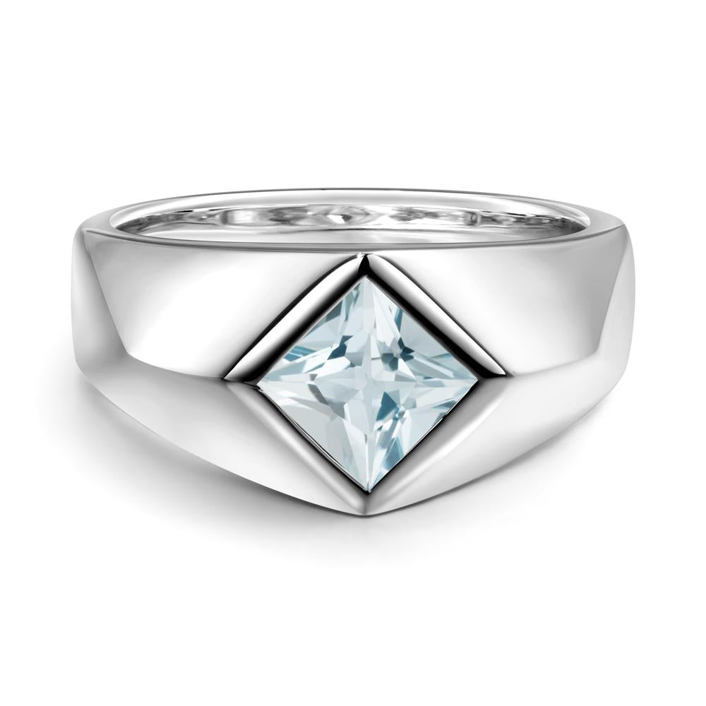 Men's Aquamarine Kite Set Ring - LUO Jewelry #metal_14k white gold