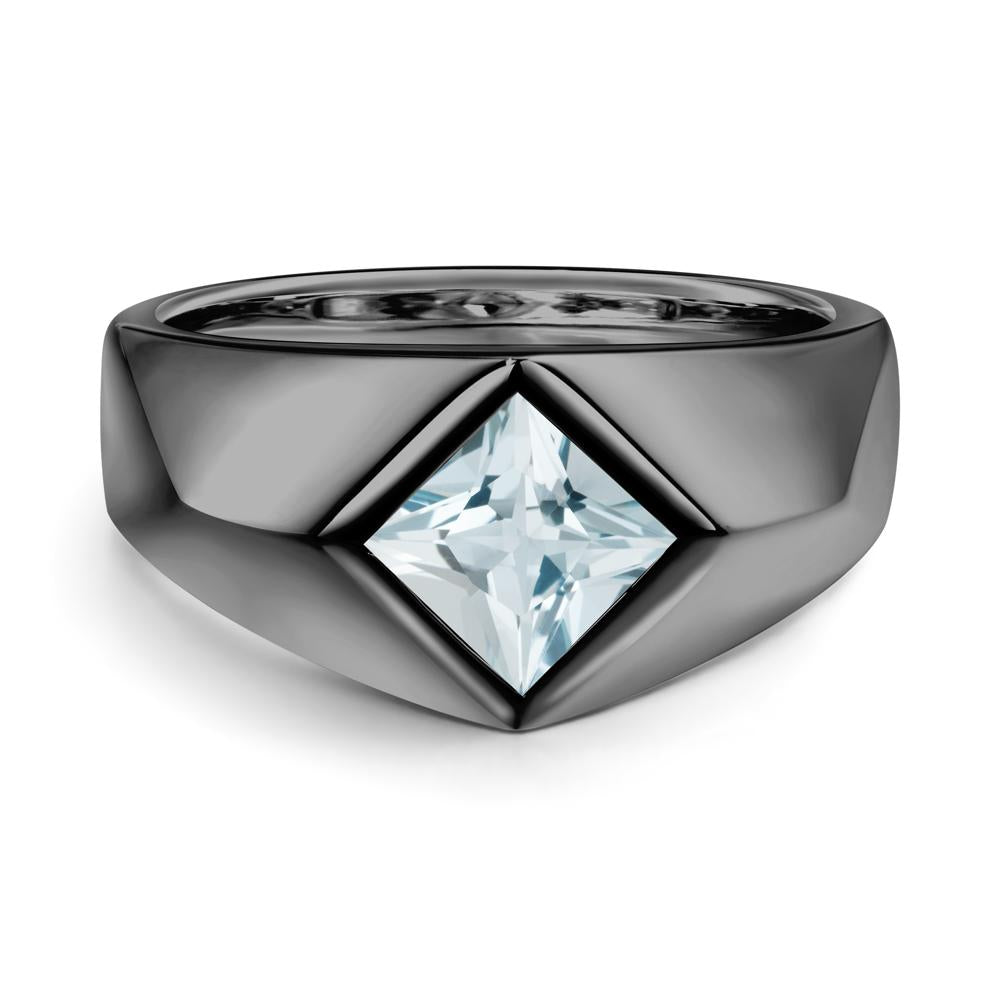 Men's Aquamarine Kite Set Ring - LUO Jewelry #metal_black finish sterling silver