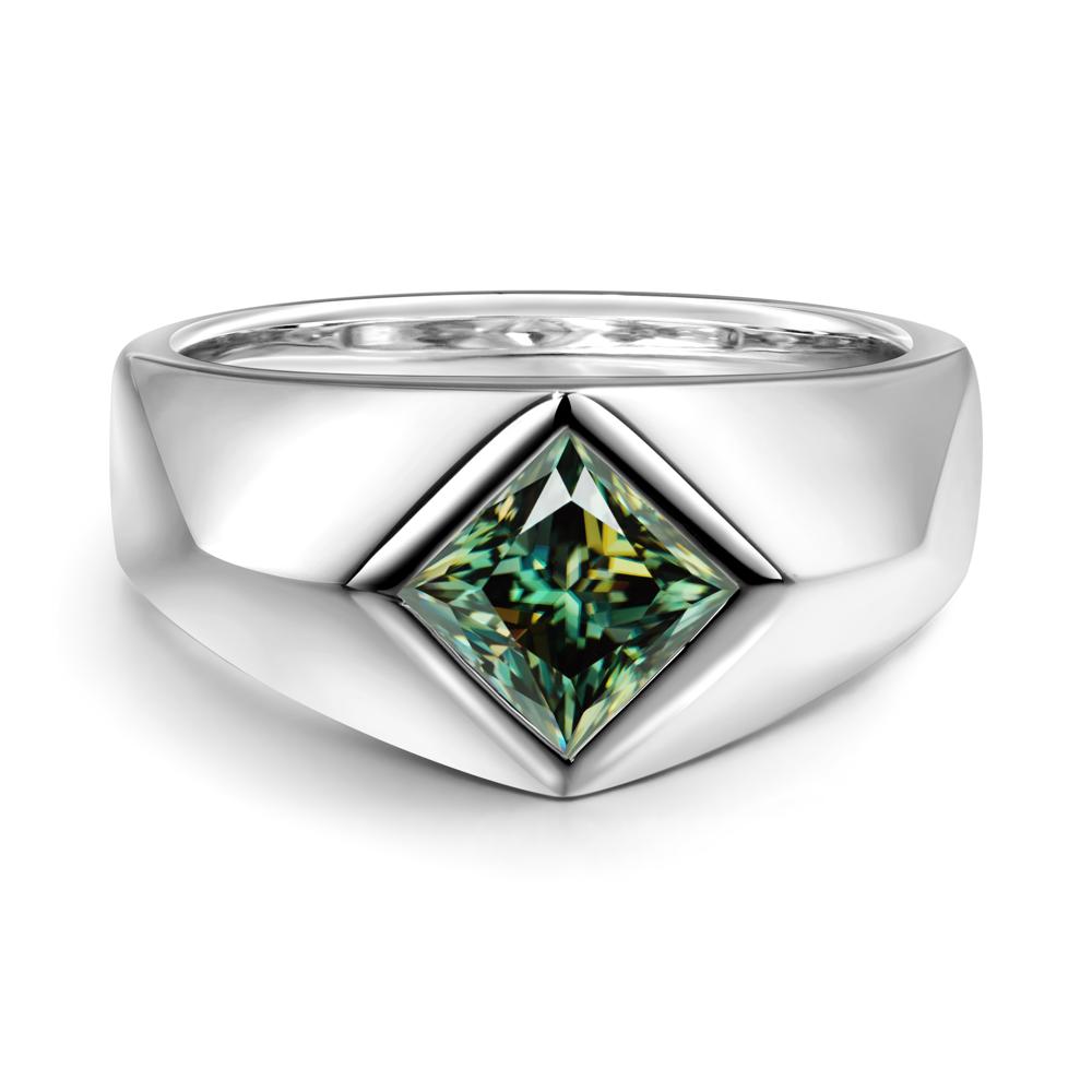 Men's Green Moissanite Kite Set Ring - LUO Jewelry #metal_14k white gold