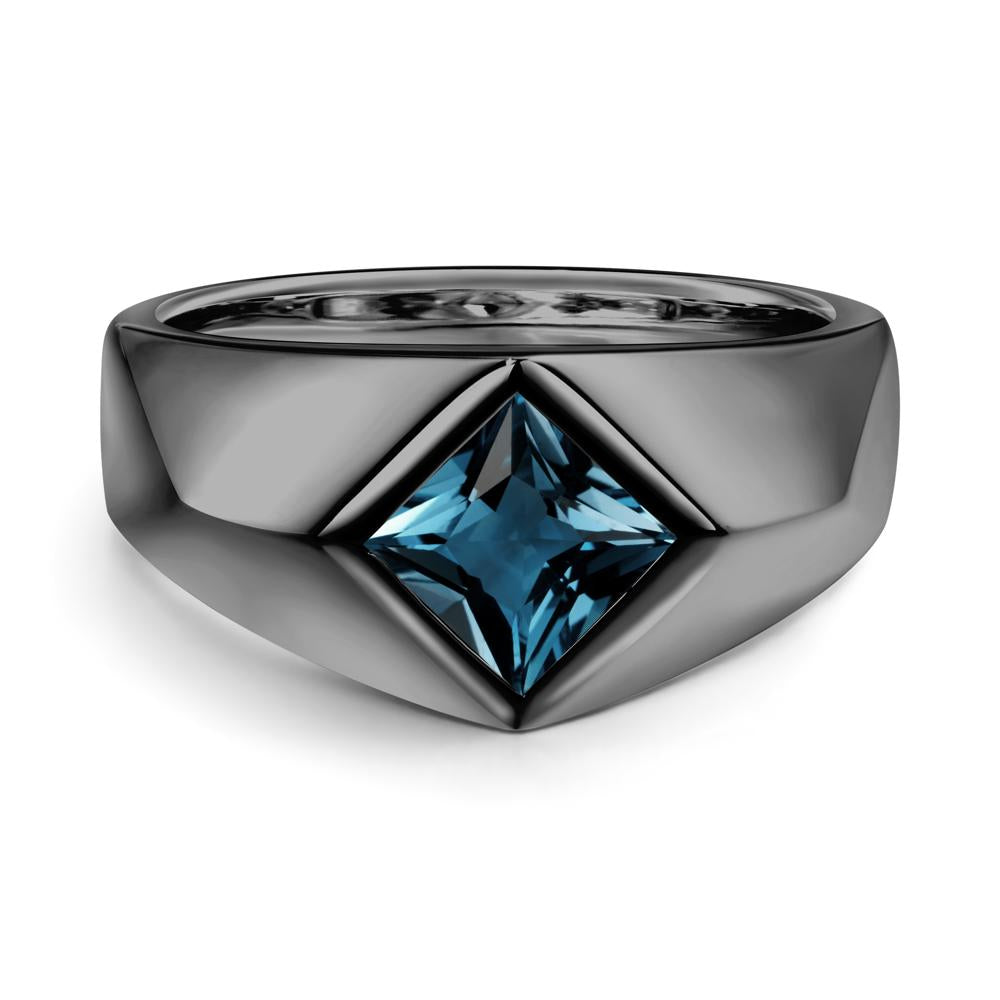 Men's London Blue Topaz Kite Set Ring - LUO Jewelry #metal_black finish sterling silver