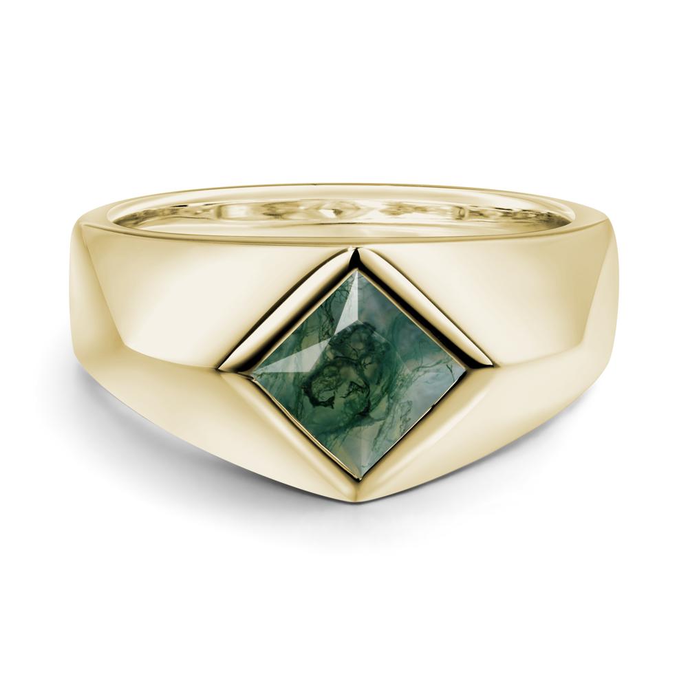 Men's Moss Agate Kite Set Ring - LUO Jewelry #metal_14k yellow gold