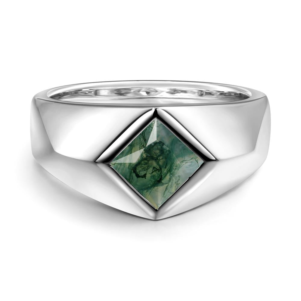 Men's Moss Agate Kite Set Ring - LUO Jewelry #metal_18k white gold