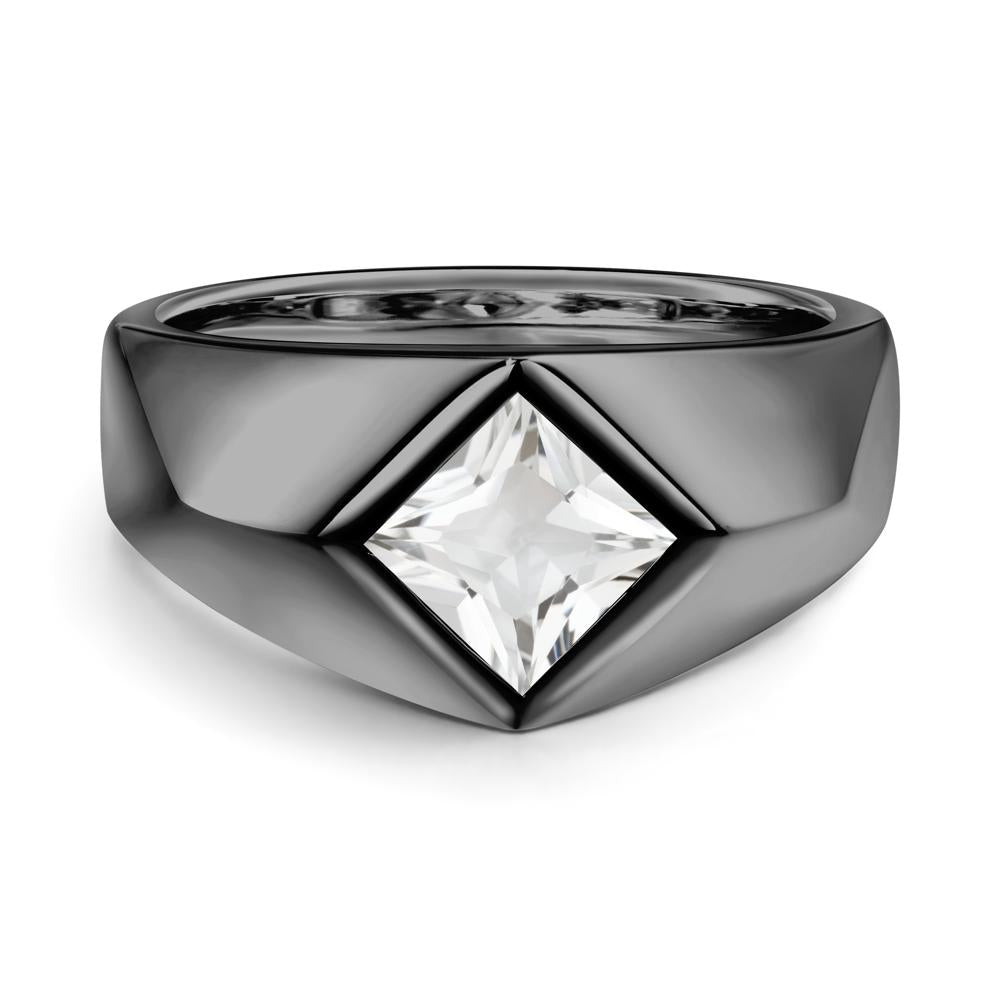 Men's White Topaz Kite Set Ring - LUO Jewelry #metal_black finish sterling silver