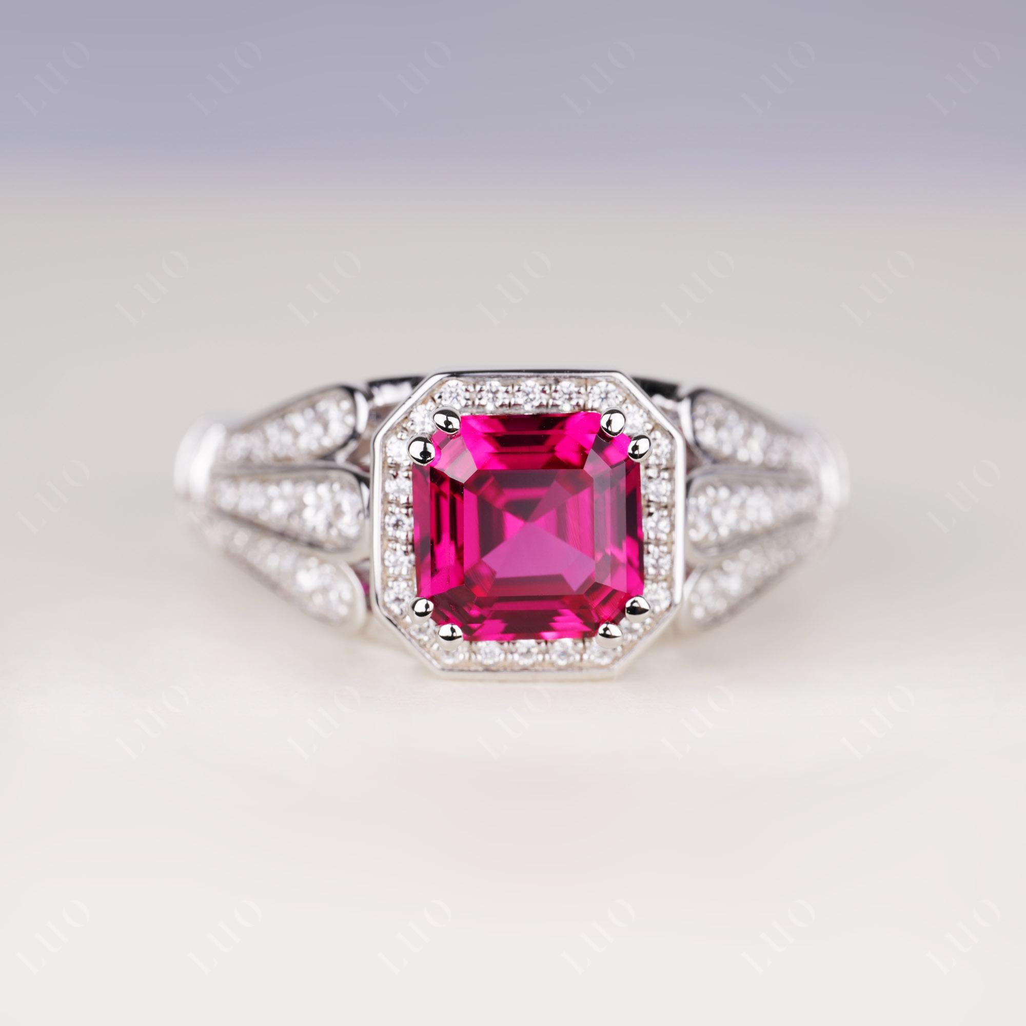 Crown Ruby Halo Ring | LUO Jewelry