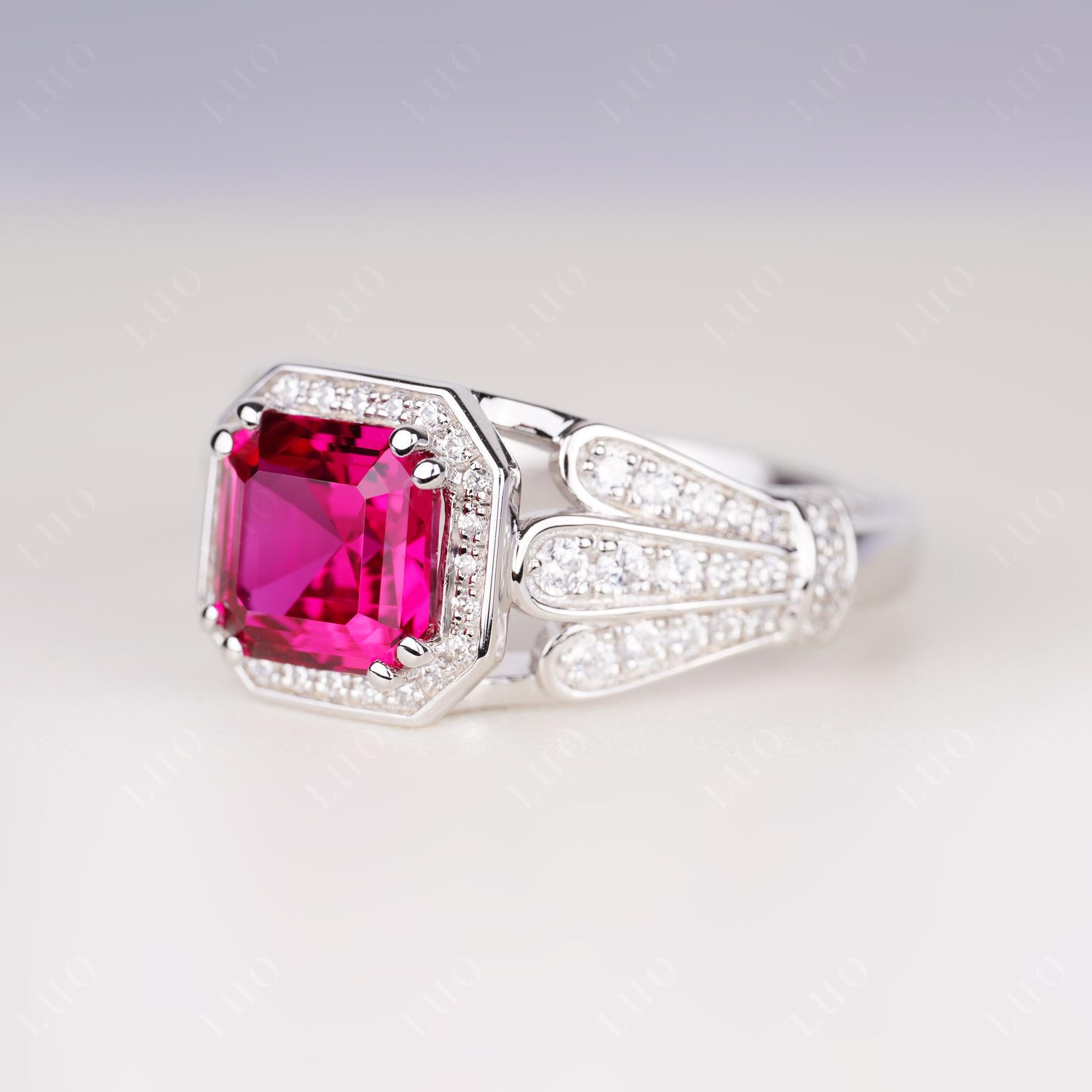 Crown Ruby Halo Ring | LUO Jewelry