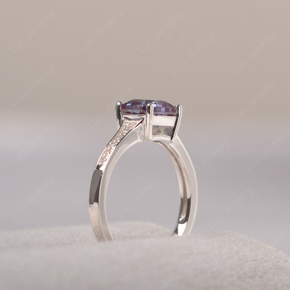 Alexandrite Ring Asscher Cut Engagement Ring - LUO Jewelry