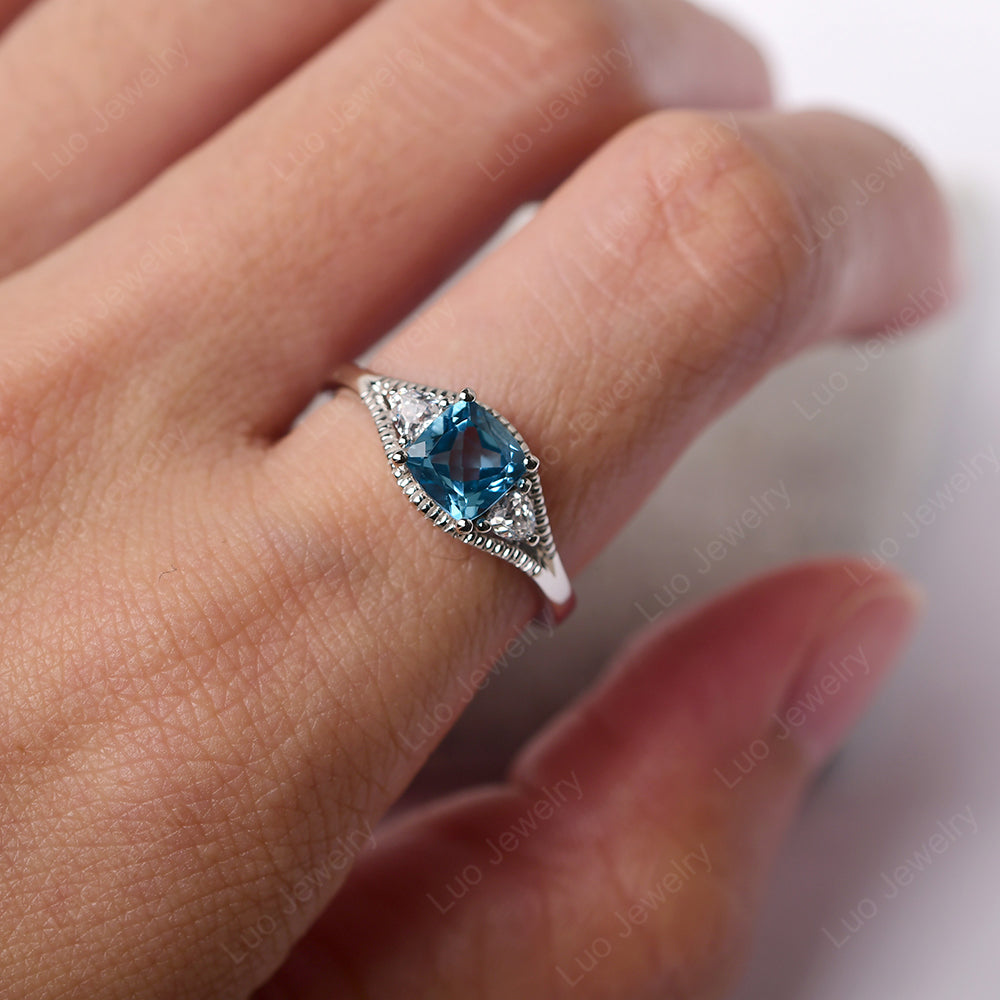 Vintage Swiss Blue Topaz Ring With Trillion Side Stone - LUO Jewelry