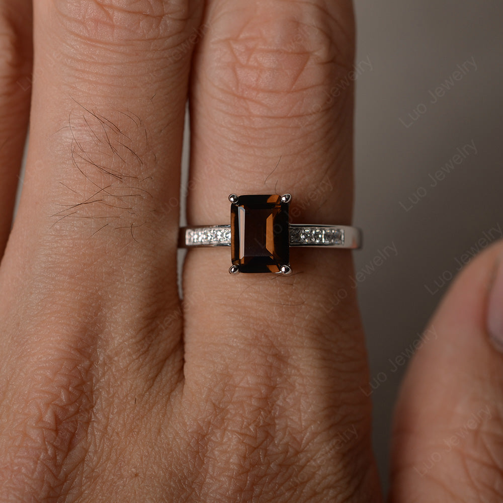 Elongated Cushion Cut Smoky Quartz Promise Ring - LUO Jewelry