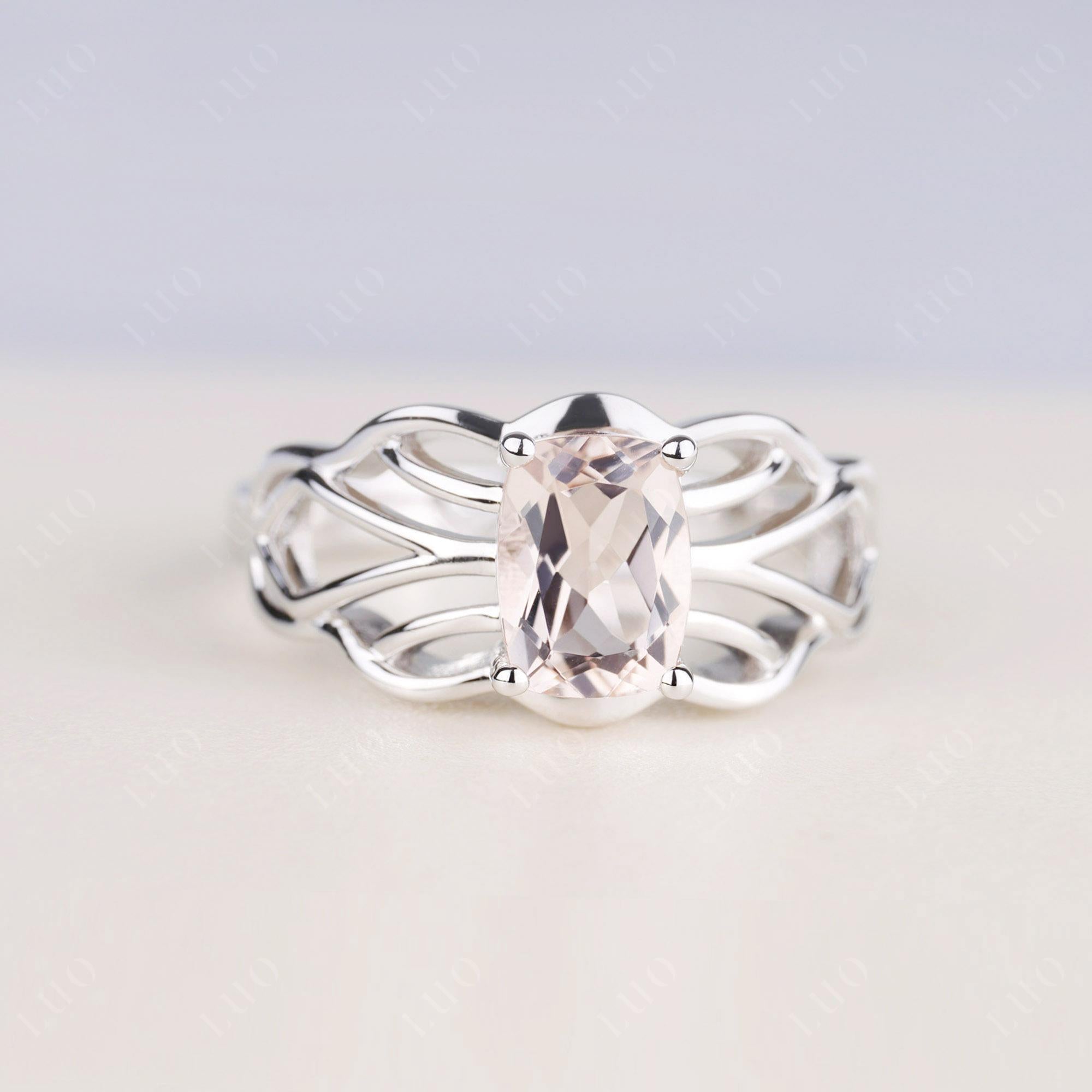 Morganite Ring Vintage Solitaire Ring - LUO Jewelry