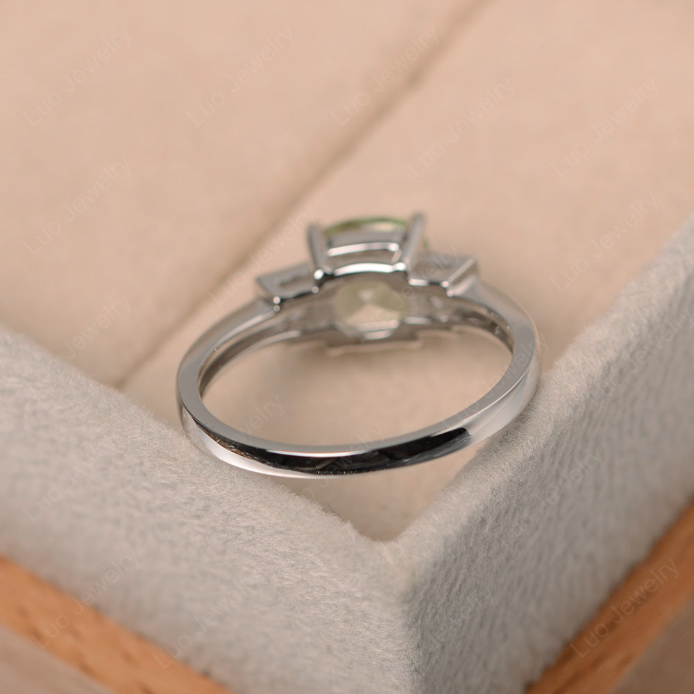 Cushion Cut Green Amethyst Promise Ring Art Deco - LUO Jewelry