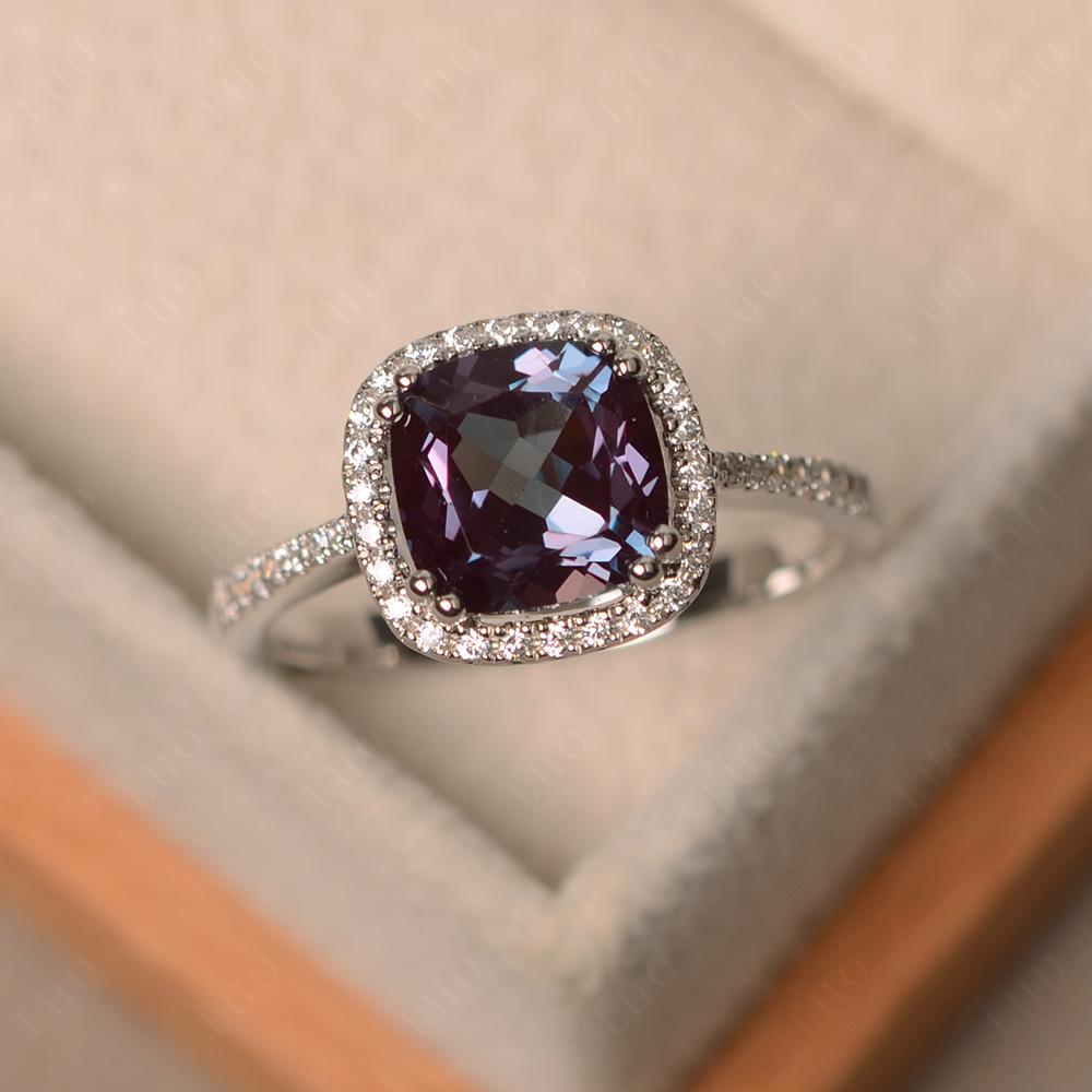Cushion Cut Alexandrite Halo Ring - LUO Jewelry