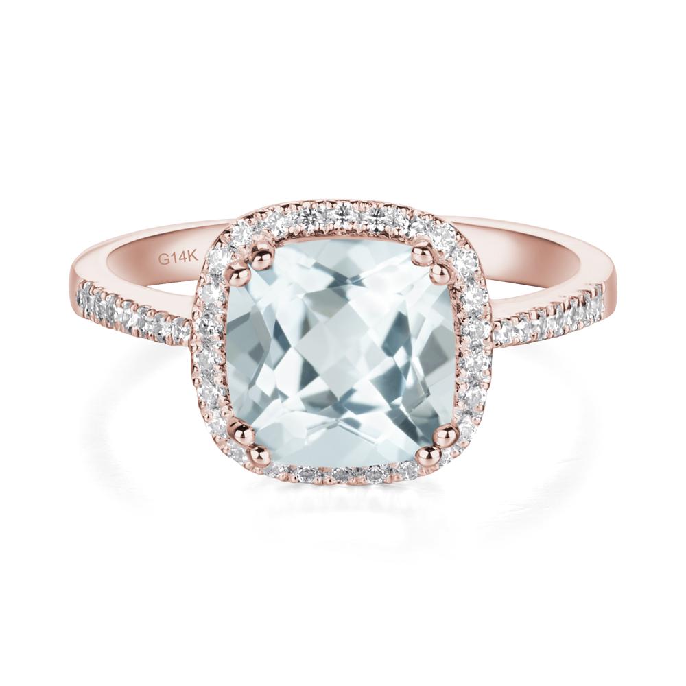 Cushion Cut Aquamarine Halo Ring - LUO Jewelry #metal_14k rose gold