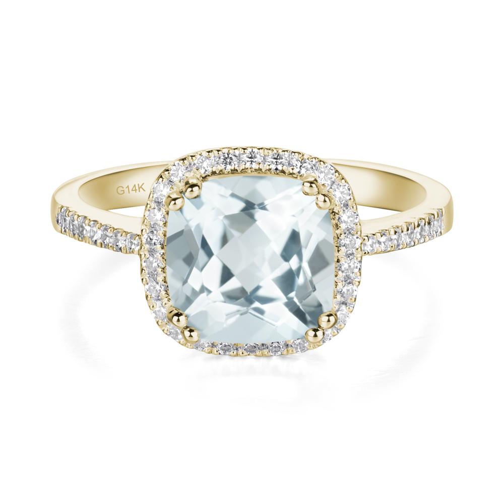 Cushion Cut Aquamarine Halo Ring - LUO Jewelry #metal_14k yellow gold