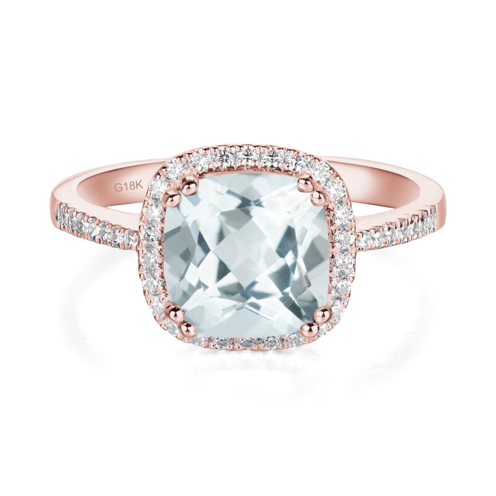 Cushion Cut Aquamarine Halo Ring - LUO Jewelry #metal_18k rose gold