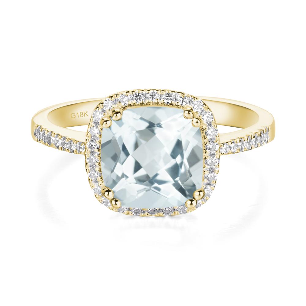 Cushion Cut Aquamarine Halo Ring - LUO Jewelry #metal_18k yellow gold