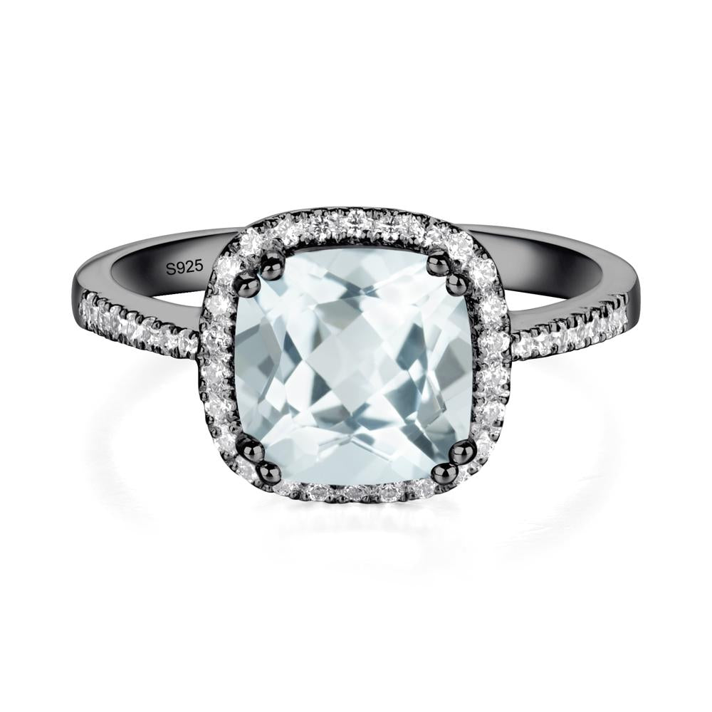 Cushion Cut Aquamarine Halo Ring - LUO Jewelry #metal_black finish sterling silver