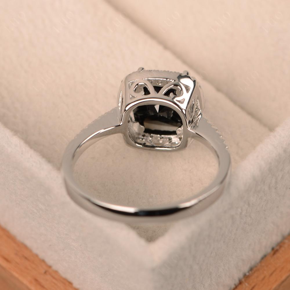 Cushion Cut Black Spinel Halo Ring - LUO Jewelry