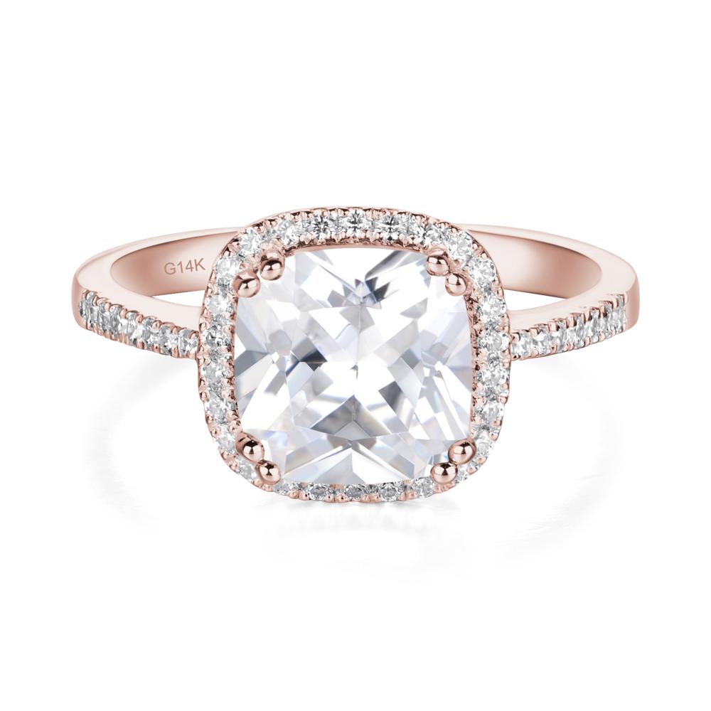Cushion Cut Cubic Zirconia Halo Ring - LUO Jewelry #metal_14k rose gold