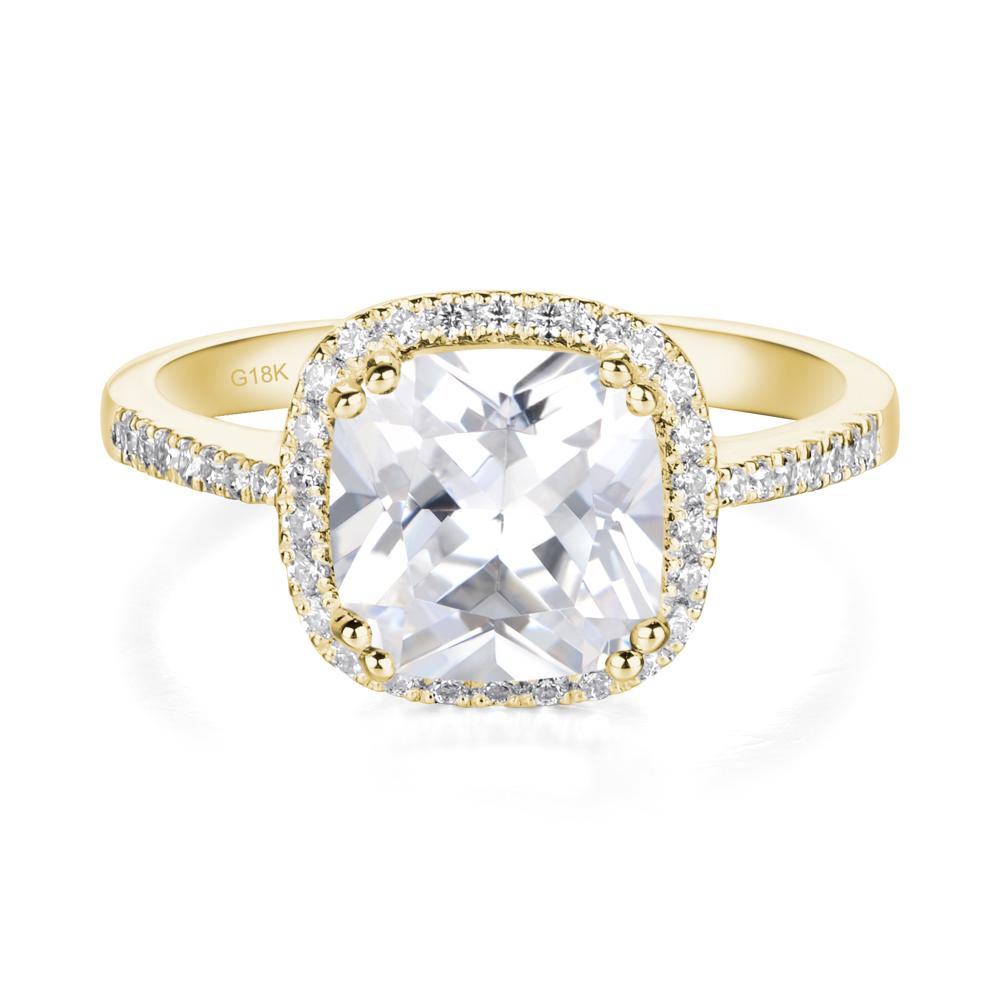 Cushion Cut Cubic Zirconia Halo Ring - LUO Jewelry #metal_18k yellow gold