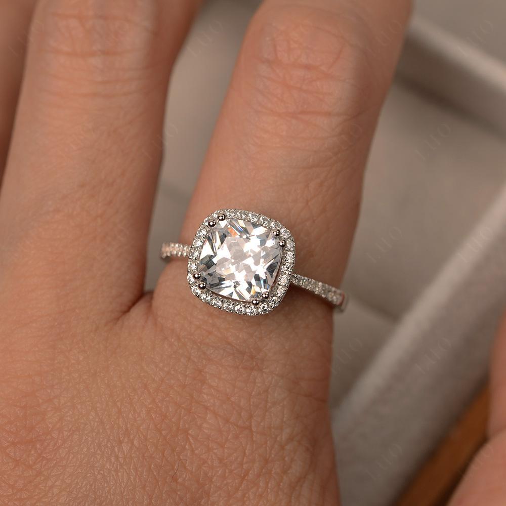Cushion Cut Cubic Zirconia Halo Ring - LUO Jewelry