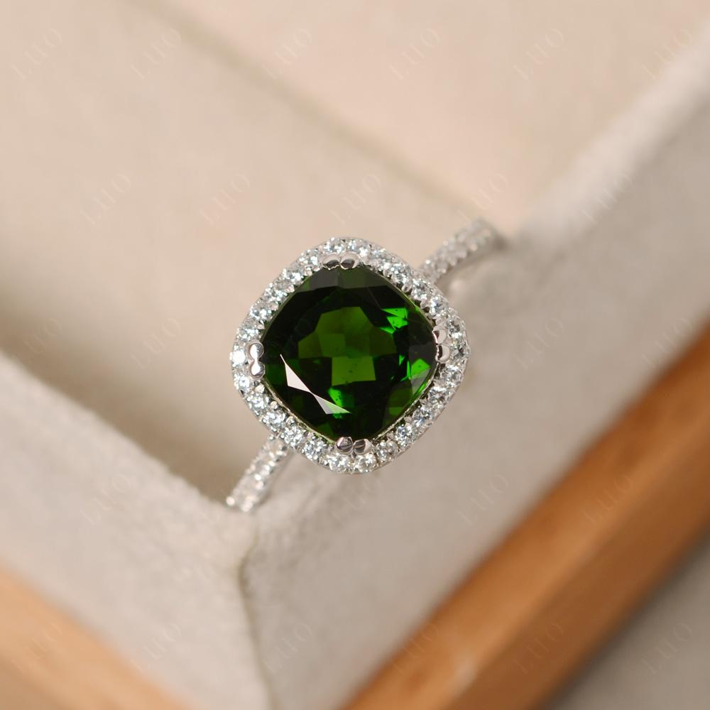 Cushion Cut Diopside Halo Ring - LUO Jewelry